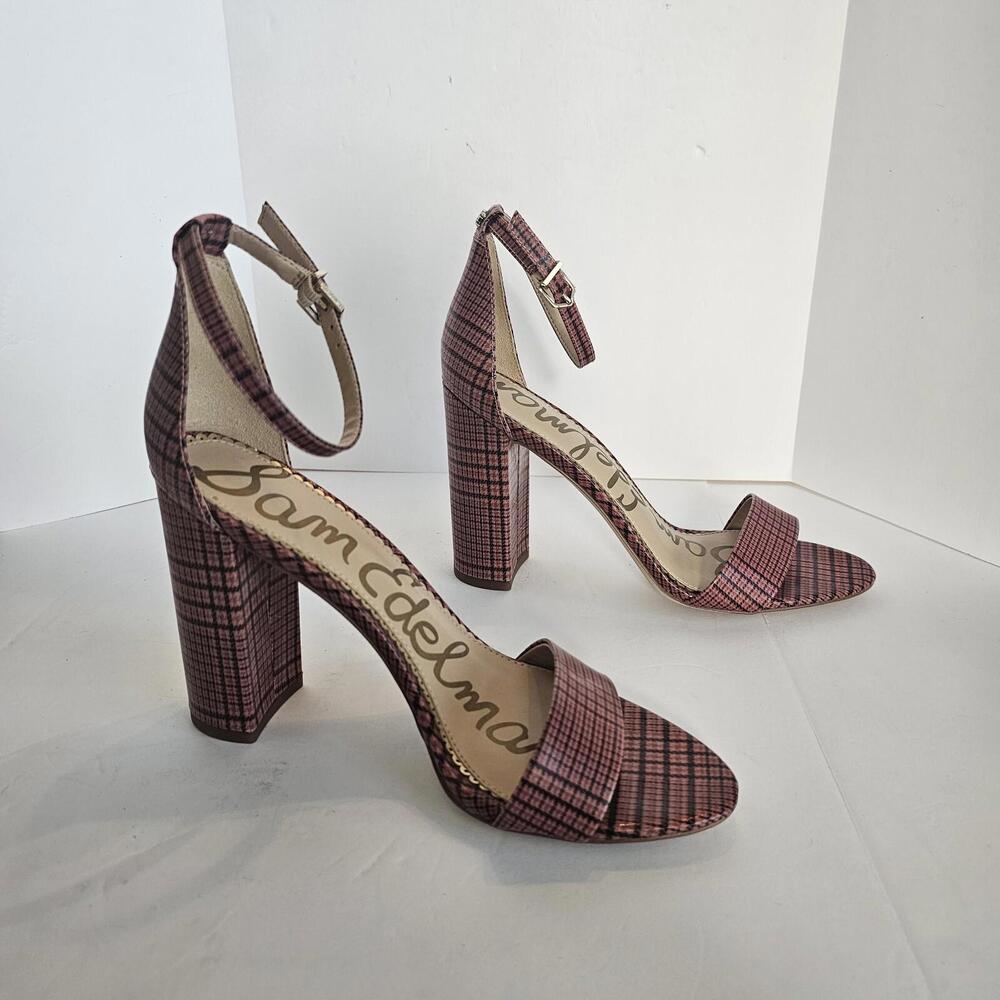 Sam Edelman Shoes Pink Plaid Preppy Summer Chic Chunky Heels Sz 8.5 NWOB - Picture 3 of 6